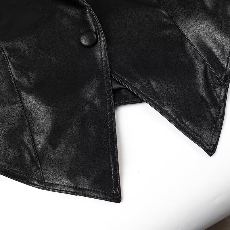 Damen elegante Kunstlederjacke mit modischen Schnürdetails EB