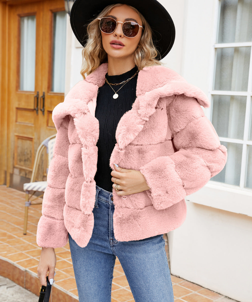 Damen Fleece-Puffjacke mit Kapuze EB