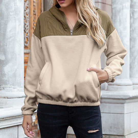 Damen kuschelige Fleecejacke mit Kapuze und praktischen Taschen EB