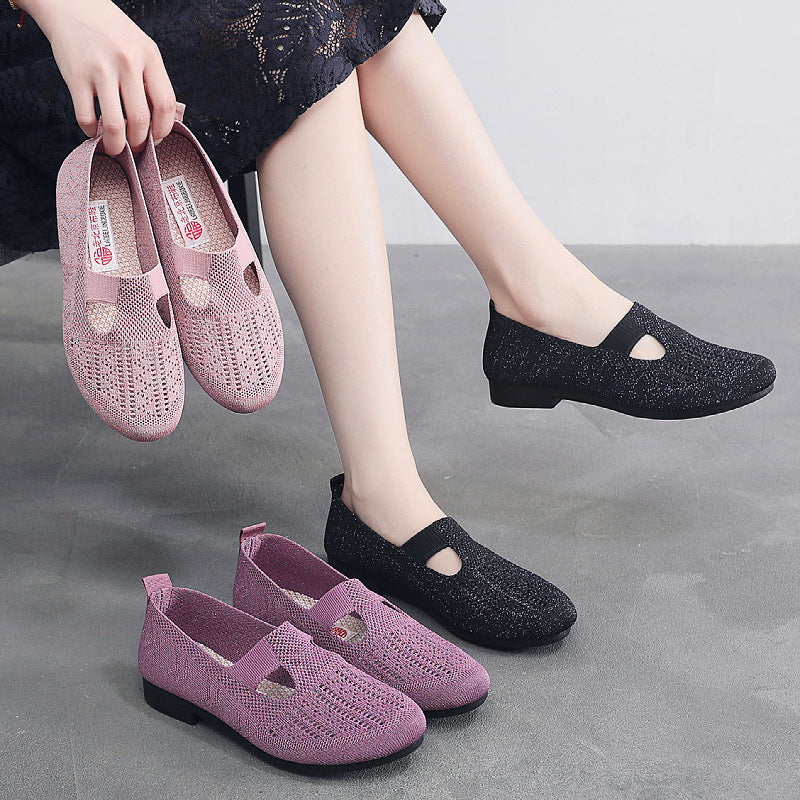 Damen atmungsaktive Slip-On Ballerinas mit elastischem Einschlupf und flexibler Sohle EB