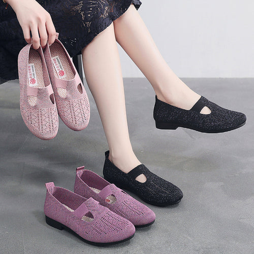 Damen atmungsaktive Slip-On Ballerinas mit elastischem Einschlupf und flexibler Sohle EB