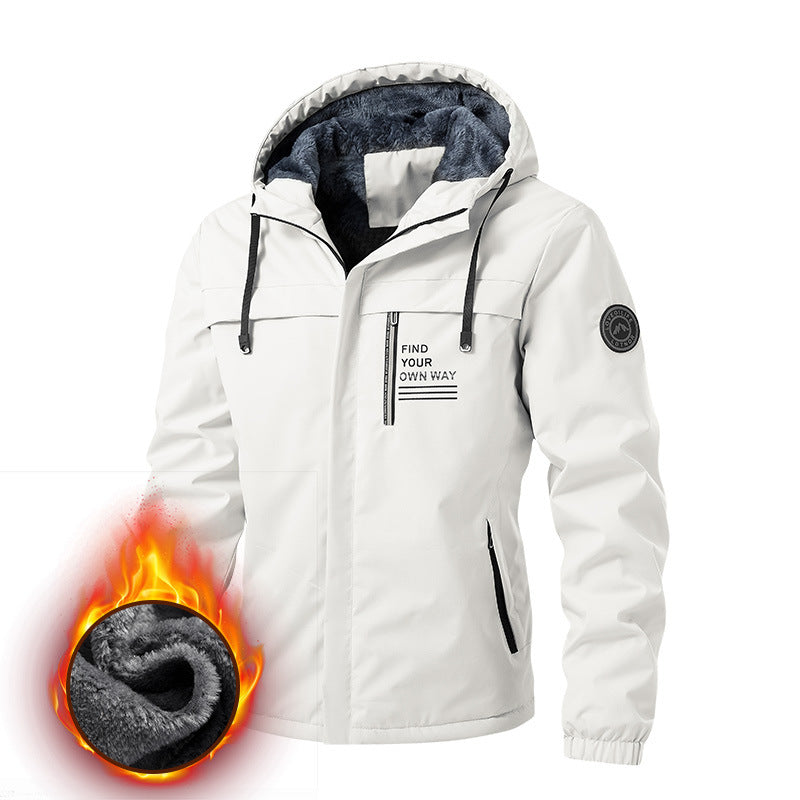 Herren Wetterfeste Kapuzenjacke mit wärmendem Teddyfleece-Inlay und verdecktem Frontreißverschluss EB