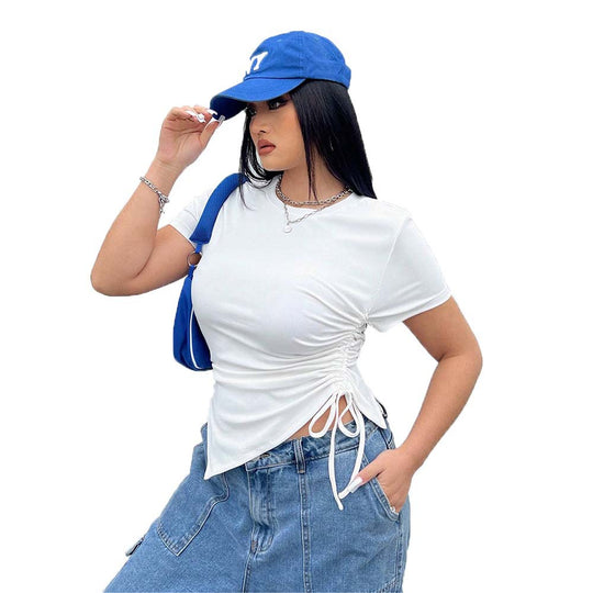 Damen T-Shirt mit seitlichen Riemen und asymmetrischem Schnitt EB
