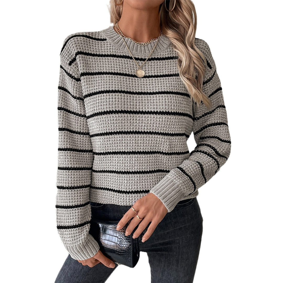 Damen lässiger Strickpullover mit breitem Streifenmuster EB