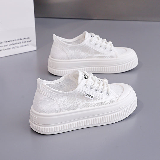 Damen Sneakers mit floralem Spitzen-Obermaterial und modischem Plateau EB