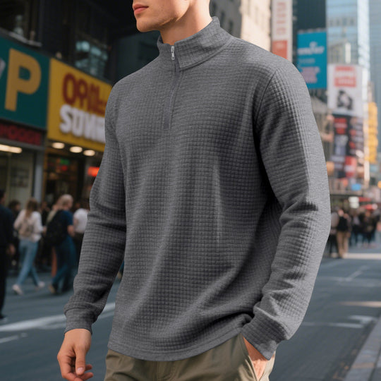 Herren nan City-Thermo-Pullover mit kurzem Reißverschluss Stehkragen und feiner Quadratstruktur EB