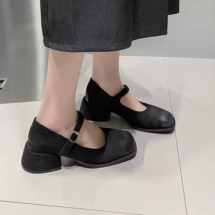 Damen elegante Mary Jane-Blockabsatzschuhe mit modischen Schnallen EB