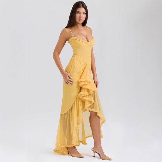 Damen Bodycon Abendkleid mit Rüschen und seitlichem Schlitz EB
