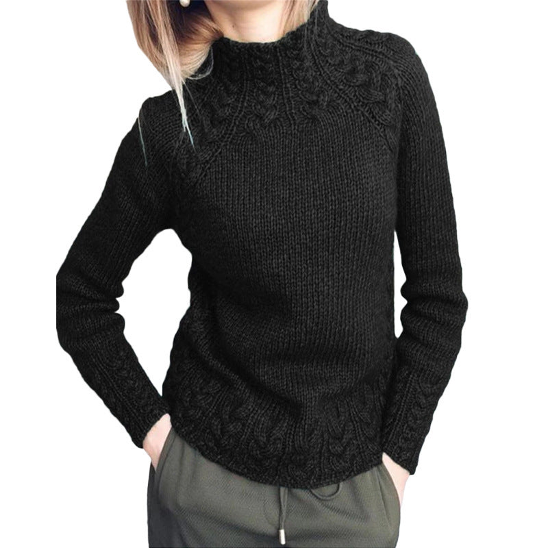 Damen nan grobgestrickter Zopfmuster-Pullover mit Stehkragen und tailliertem Schnitt EB