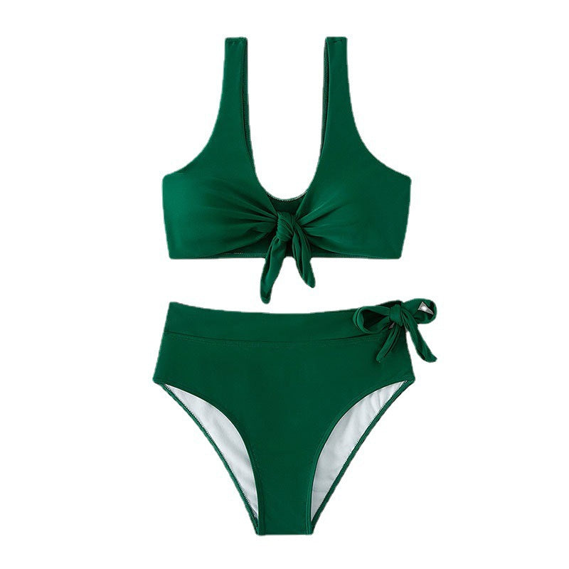 Damen Hochgeschnittener Bikini mit kreativen Knotendetails EB