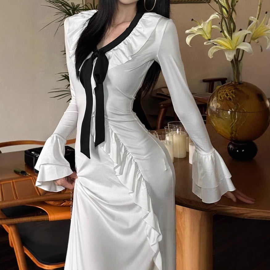 Damen Elegantes Maxikleid mit Rüschendetails und elegantem Bindeband EB