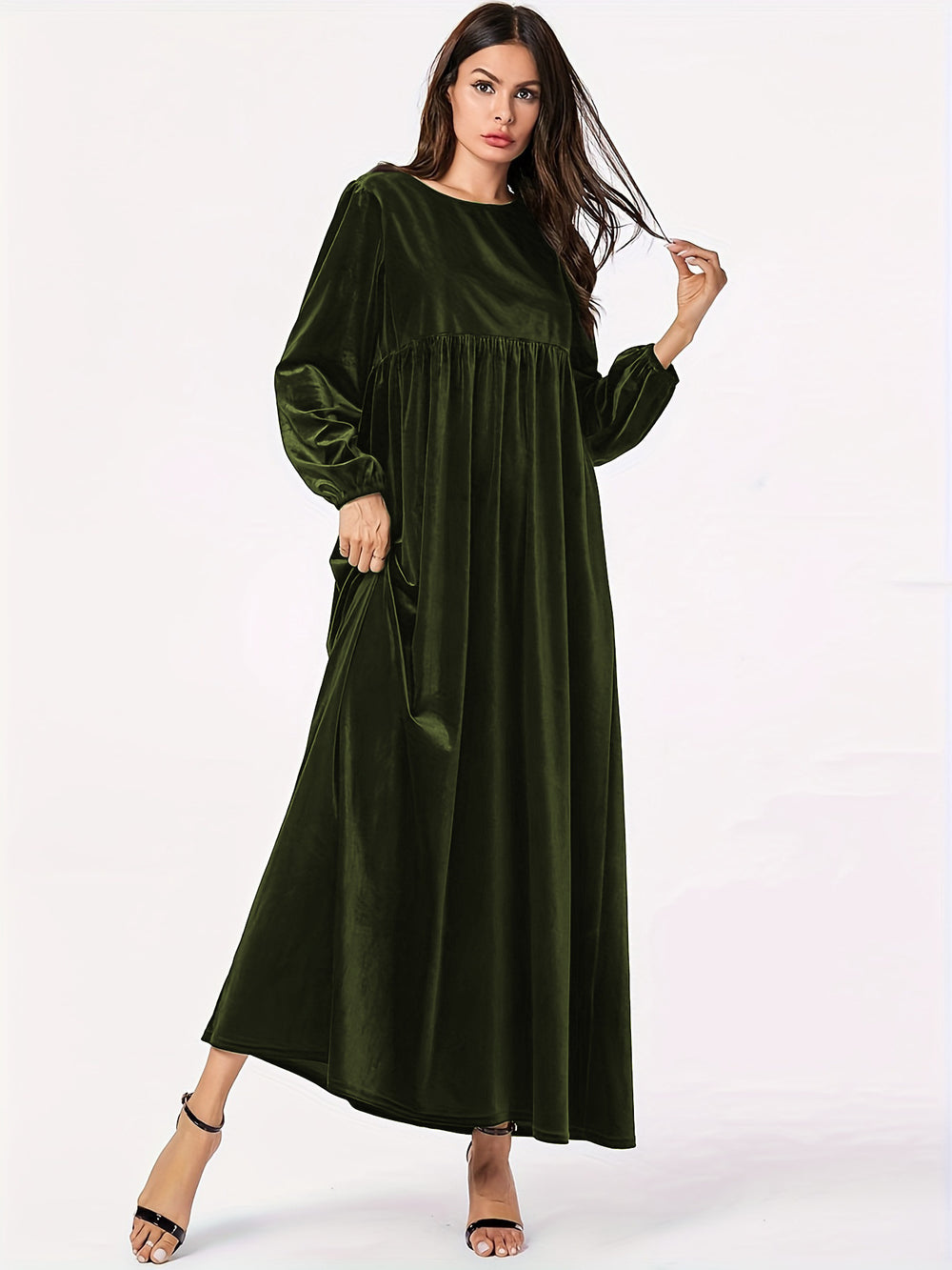 Damen Maxikleid aus luxuriösem Samt mit elegantem Faltenwurf EB