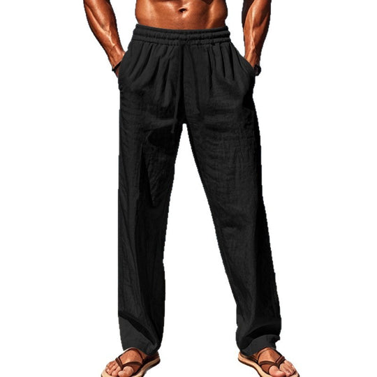 Herren lockere Leinenhose mit elastischem Bund und atmungsaktivem Gewebe EB