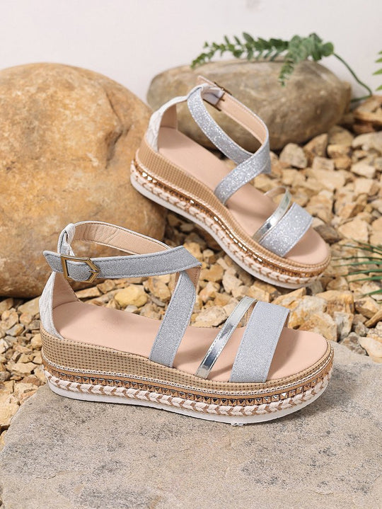 Damen Riemensandalen mit modischer Schmuckverzierung und Plateau-Rand EB