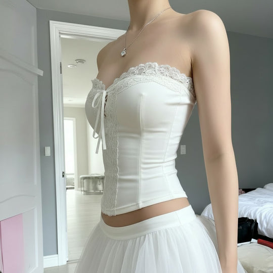 Damen Spitzen-Corsage mit verstellbarem Schnür-Design EB