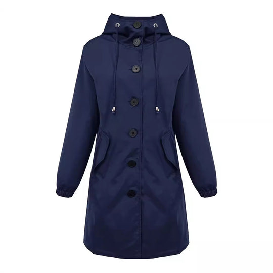 Damen nan leichter Regenparka mit Kapuze, überlanger Knopfleiste, Tunnelzug und aufgesetzten Taschen EB
