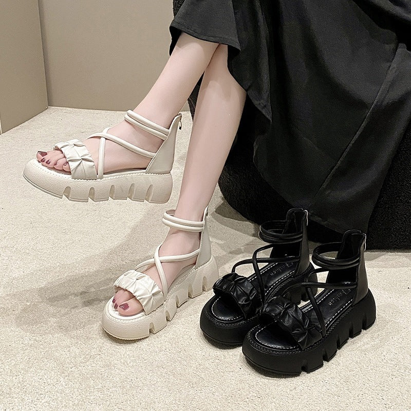 Damen modische Keilsandalen mit raffiniertem Riemendesign EB