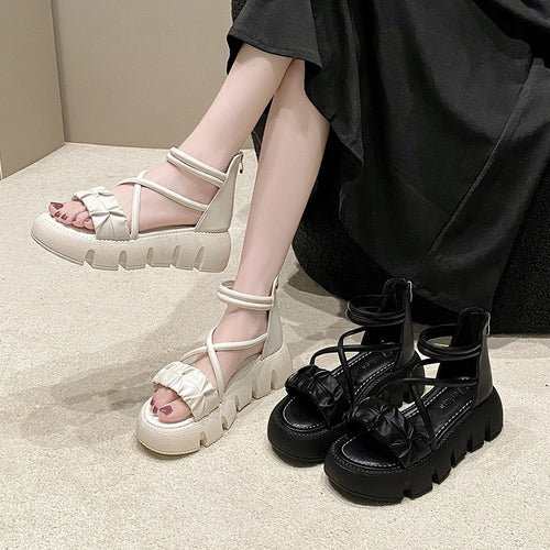 Damen modische Keilsandalen mit raffiniertem Riemendesign EB