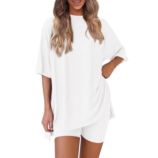 Damen Lässiges Lounge-Set mit übergroßem Oberteil und kurzen Hosen EB