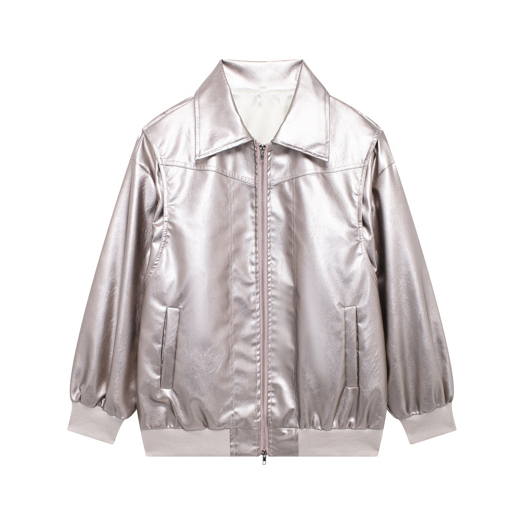 Damen Kunstlederjacke mit lässigem Schnitt und elastischem Saum EB