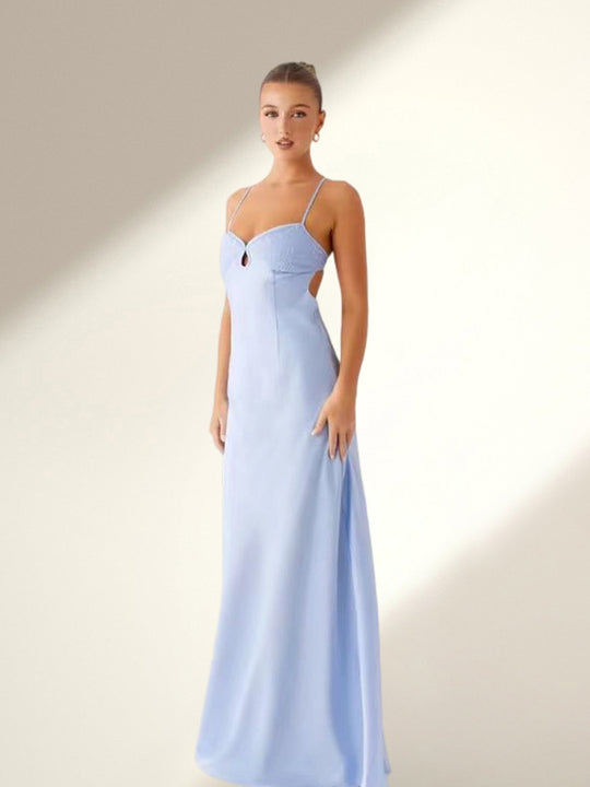 Damen Abendkleid mit verführerischem Spaghettiträger-Design und elegantem Schlitz EB