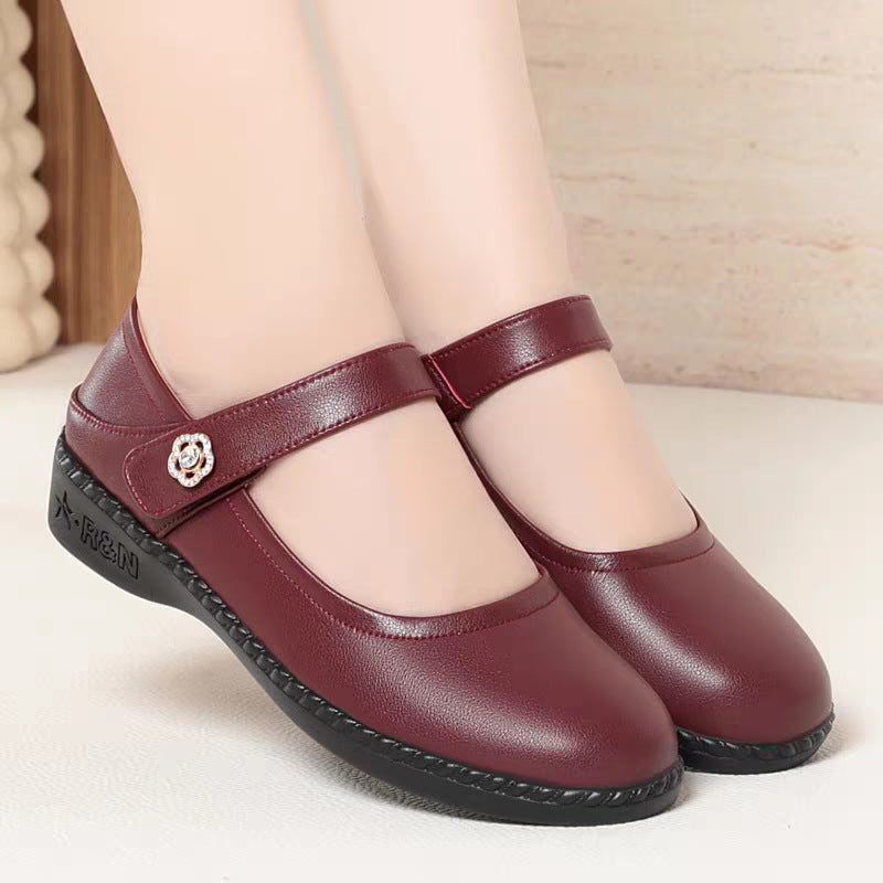 Damen Komfortable Mary Jane Ballerinas mit flexiblem Riemen und dekorativem Schmuckdetail EB