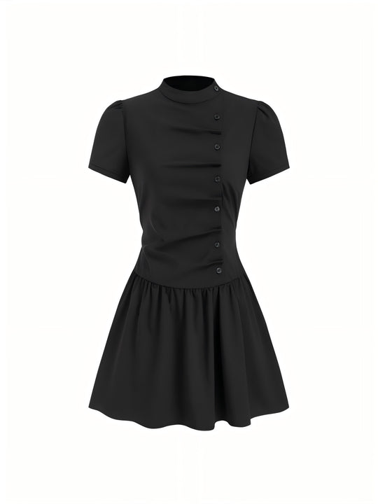 Damen Minikleid mit Knopfdetails und gerafftem Schnitt EB