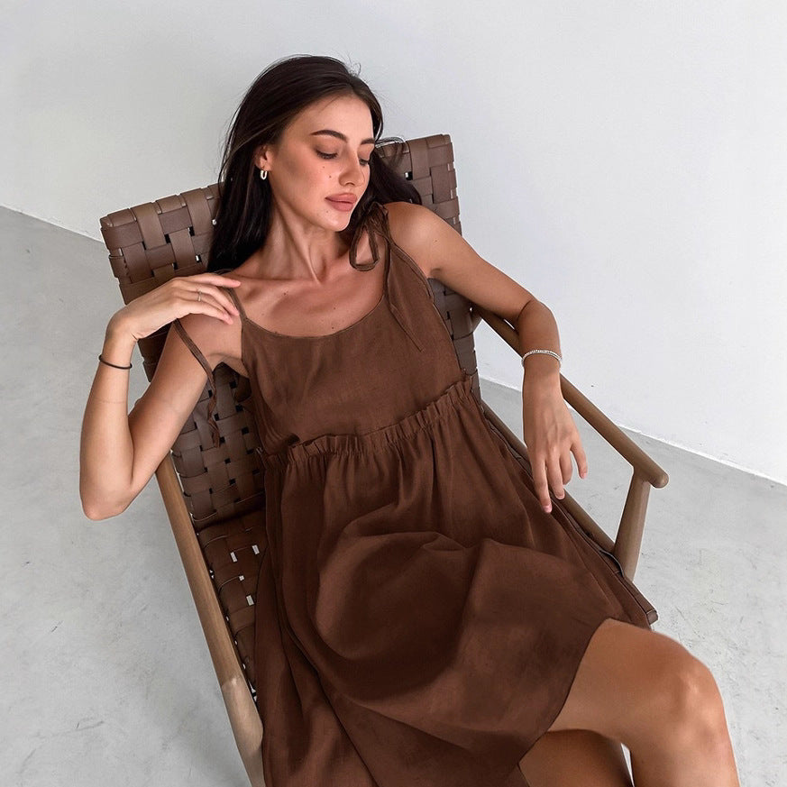 Damen luftiges Sommerkleid mit verstellbaren Trägern und lockerer Silhouette EB