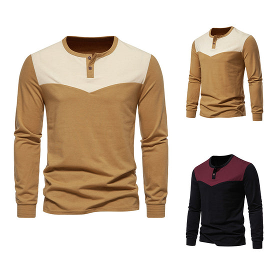 Herren Langarm-Henley-Shirt mit kontrastierenden Akzenten EB