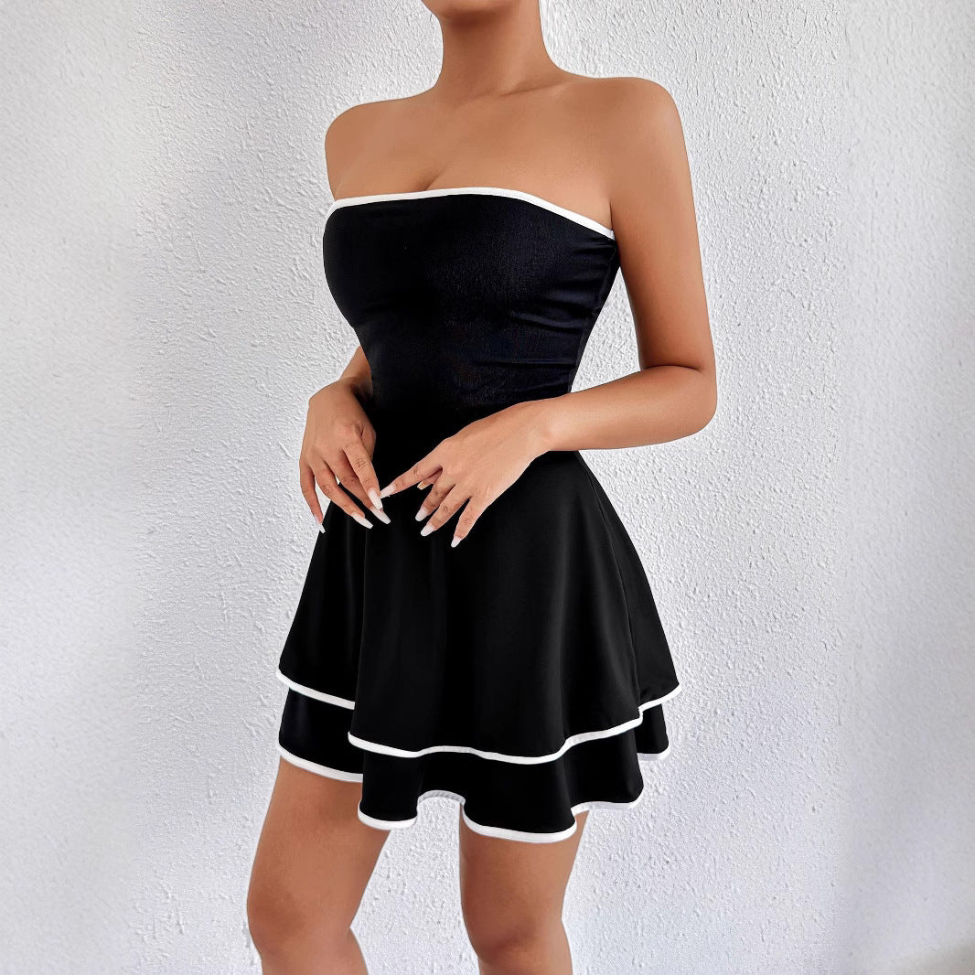 Damen kurzes trägerloses Kleid mit verspieltem Saum EB