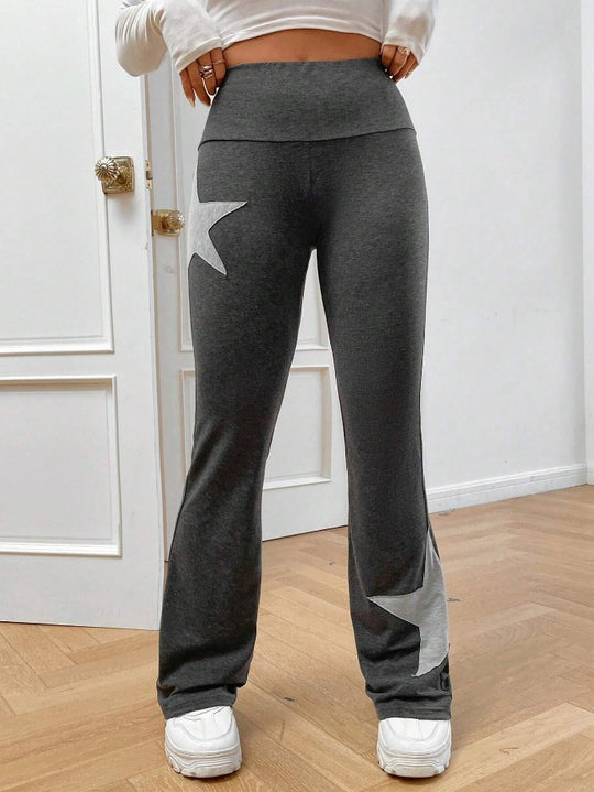 Damen legere Bootcut-Leggings mit Sternen-Motiv EB