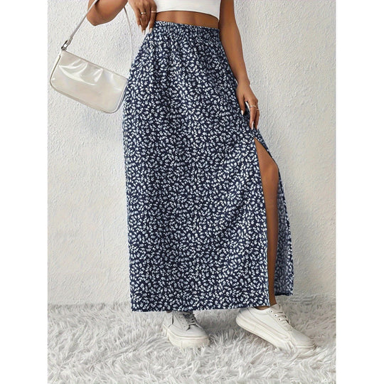 Damen Maxirock mit floralem Muster und seitlichem Schlitz EB