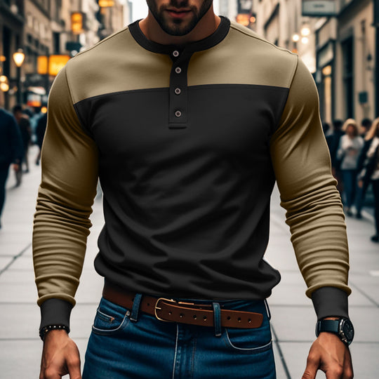 Herren nan funktionales Henley-Langarmshirt mit Raglanärmeln, verstärkter Knopfleiste und tailliertem Schnitt EB
