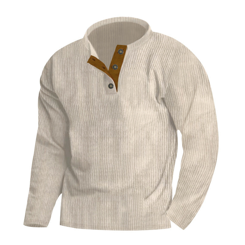 Herren Langarm-Pullover mit strukturierter Oberfläche und eleganter Knopfleiste EB