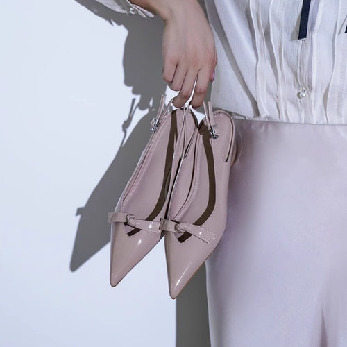 Damen Slingback-Pumps mit verspieltem Schleifendetail und glanzvoller Oberfläche EB