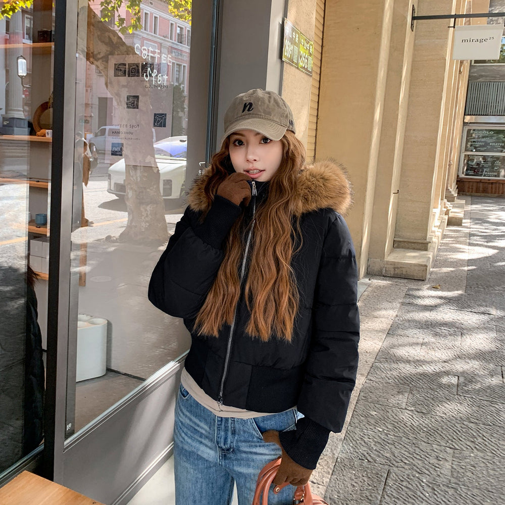 Warm Leicht Gesteppt Abnehmbare Kapuze Winterjacke Damen | EB