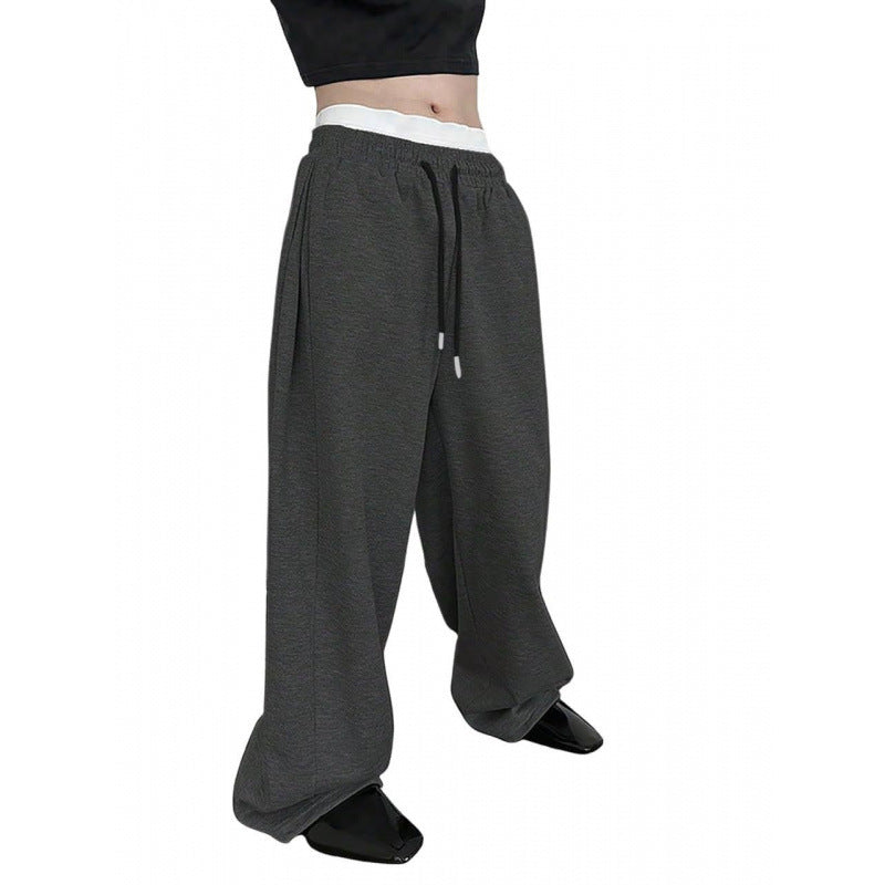 Damen nan weite Oversize Jogginghose mit tiefem Schritt, elastischem Bund und Kordelzug EB