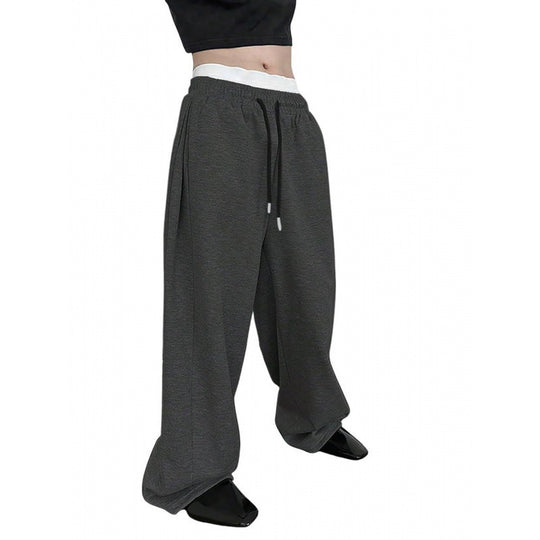 Damen nan weite Oversize Jogginghose mit tiefem Schritt, elastischem Bund und Kordelzug EB