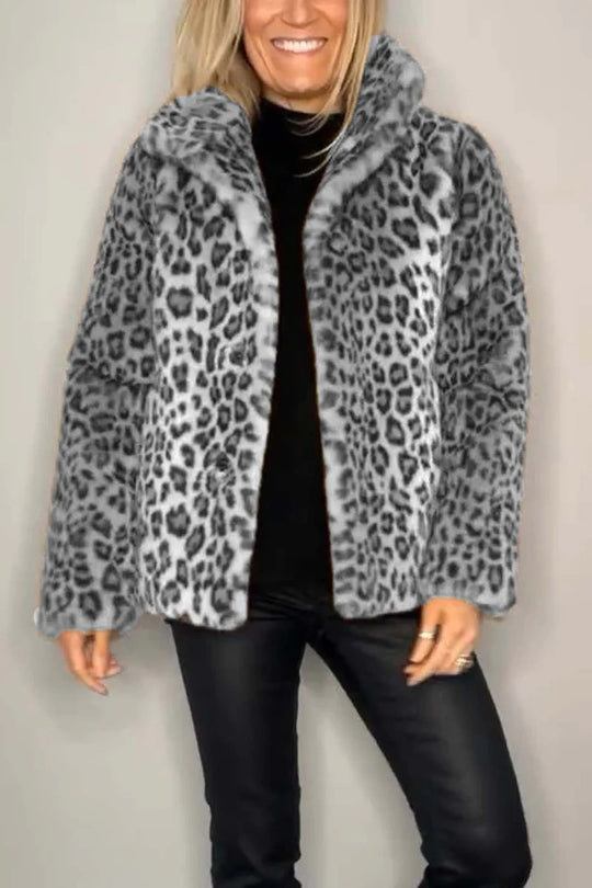 Damen kuschelige Leopardenfell Jacke EB