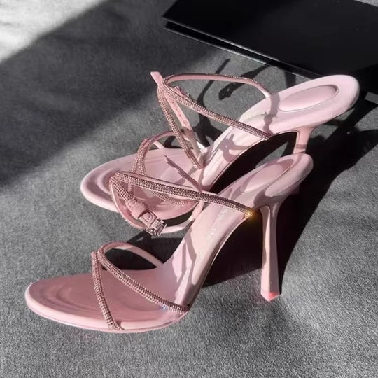 Damen elegante Stiletto-Sandalen mit glitzernden Riemen EB