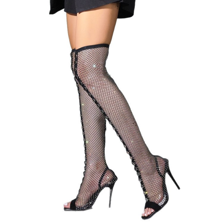 Damen Netzstiefel mit glamourösen Strassdetails EB