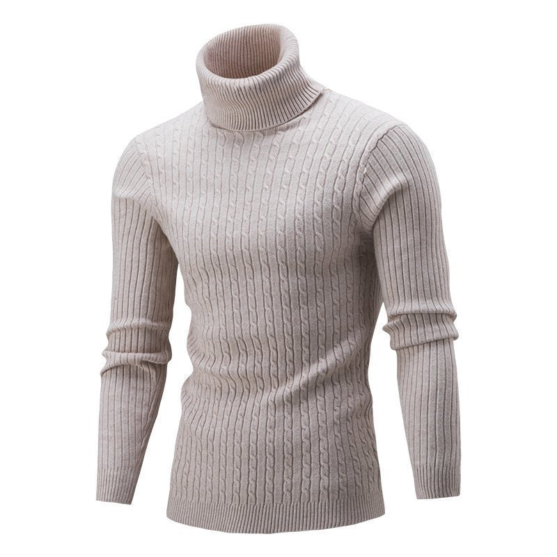Herren nan gerippter Rollkragenpullover mit Zopfmuster und körpernaher Slim-Fit-Silhouette EB