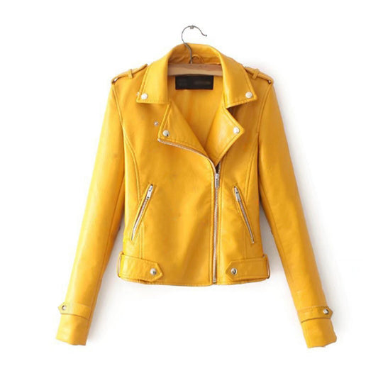 Damen stylische Kunstleder-Bikerjacke mit modischem Schnitt EB