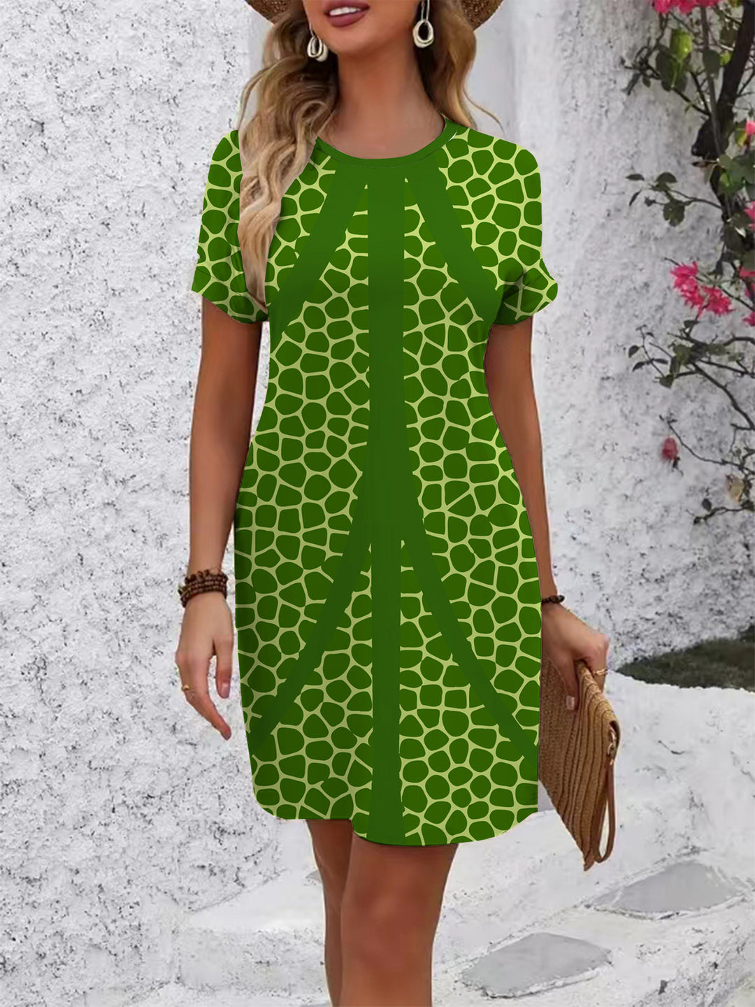 Damen Kurzarmkleid mit geometrischem Print EB