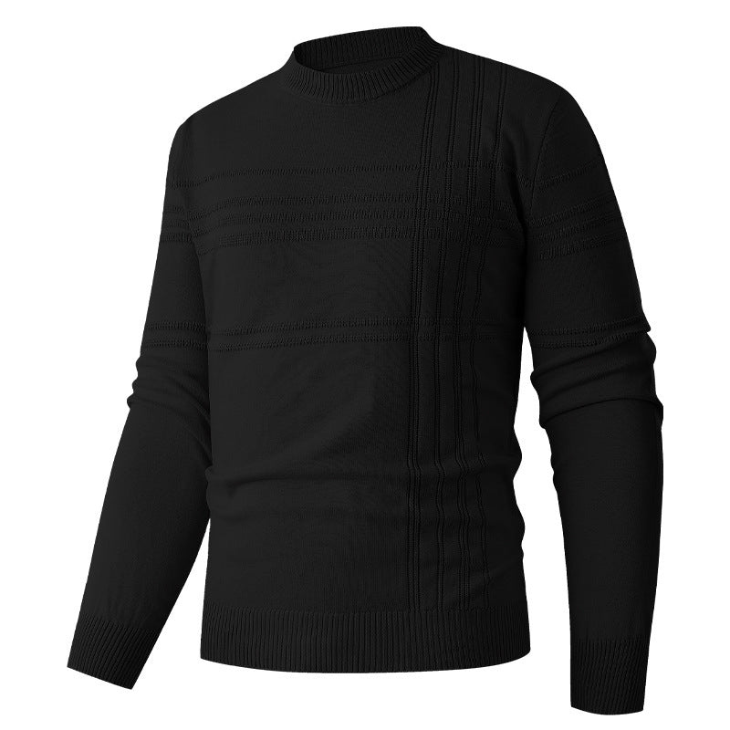 Herren nan Feinstrick-Pullover Rundhals mit geprägter Streifenstruktur und schmaler Silhouette EB