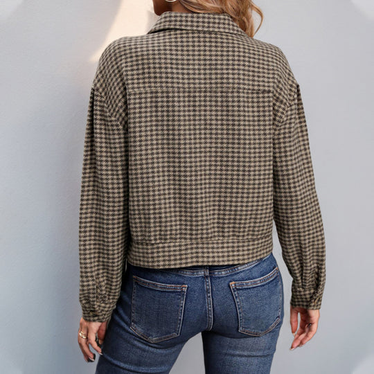 Damen lässige Karojacke mit modernen Knopfdetails EB