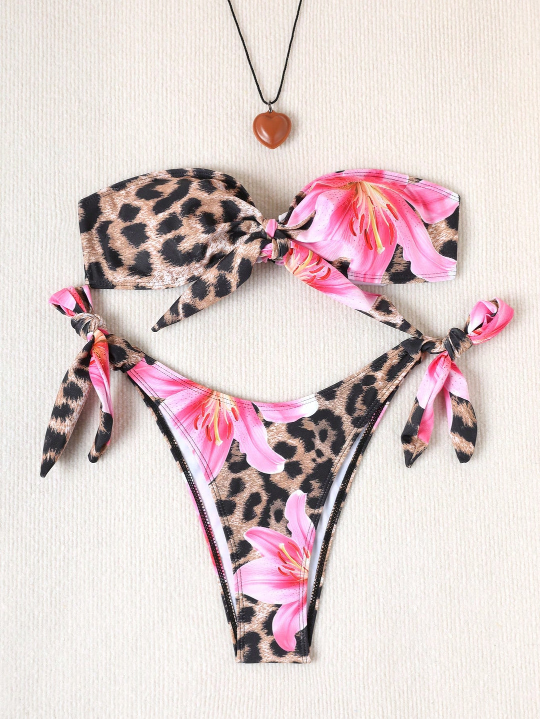 Damen Bikini-Set mit floralem Leopardenmuster und verstellbaren Trägern EB