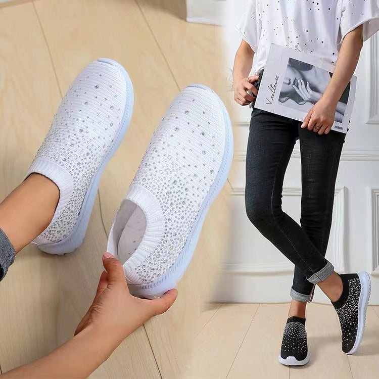 Damen Schnürlose Sneakers mit funkelnden Ziersteinen EB