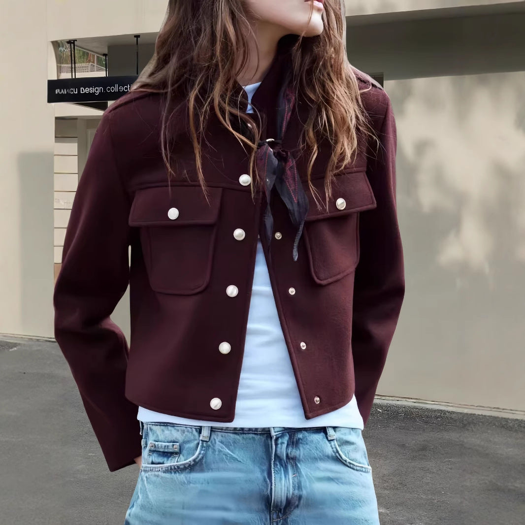 Damen modische Jacke mit praktischen Taschen und Druckknopfverschluss EB