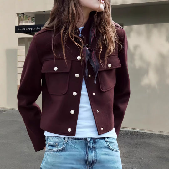 Damen modische Jacke mit praktischen Taschen und Druckknopfverschluss EB